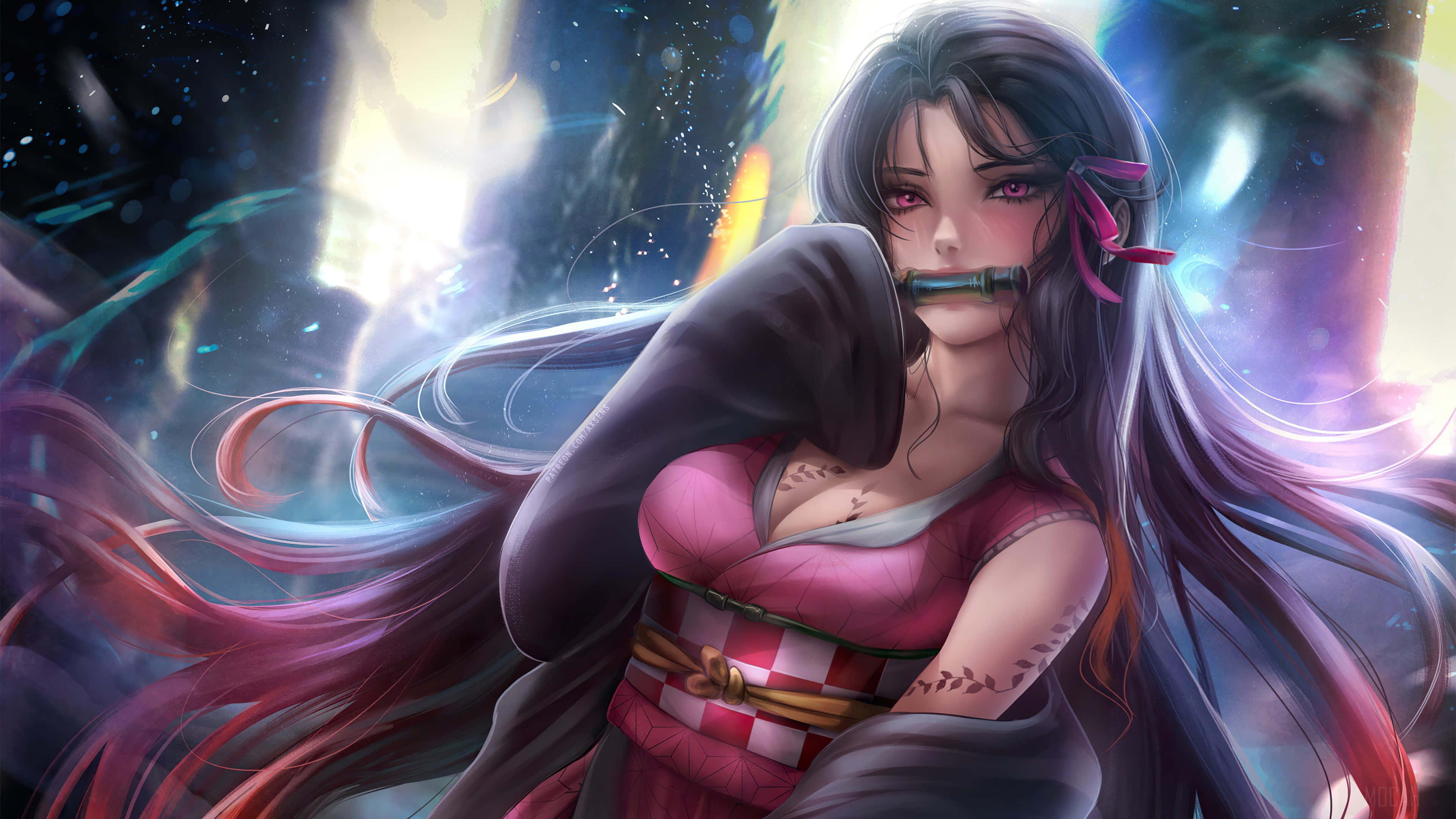 Nezuko Desktop, anime girl, long flowing hair, 4K Desktop Wallpaper