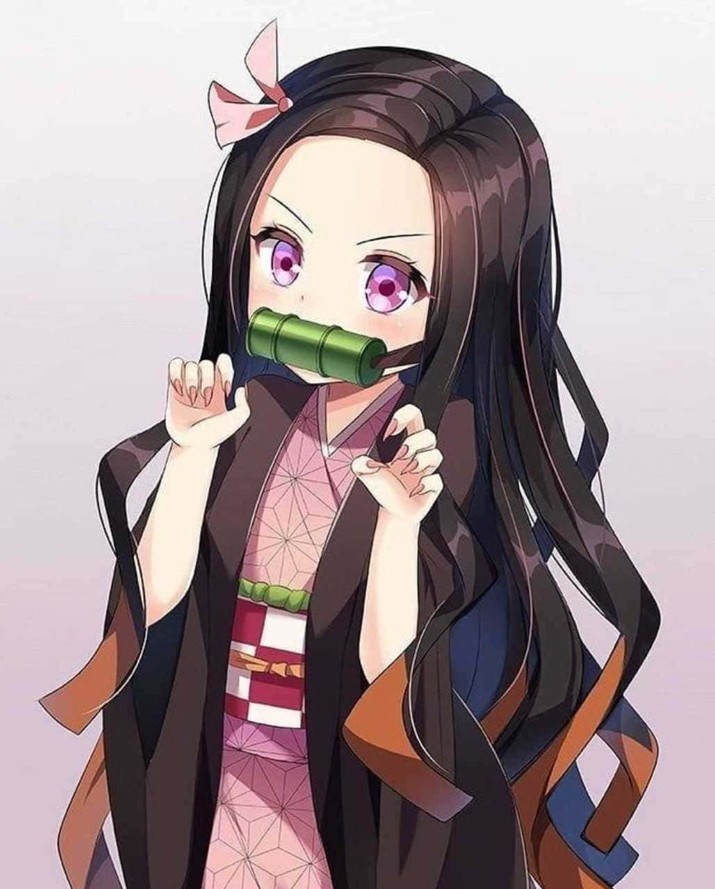 Nezuko, bamboo mask, traditional kimono, HD Phone Wallpaper