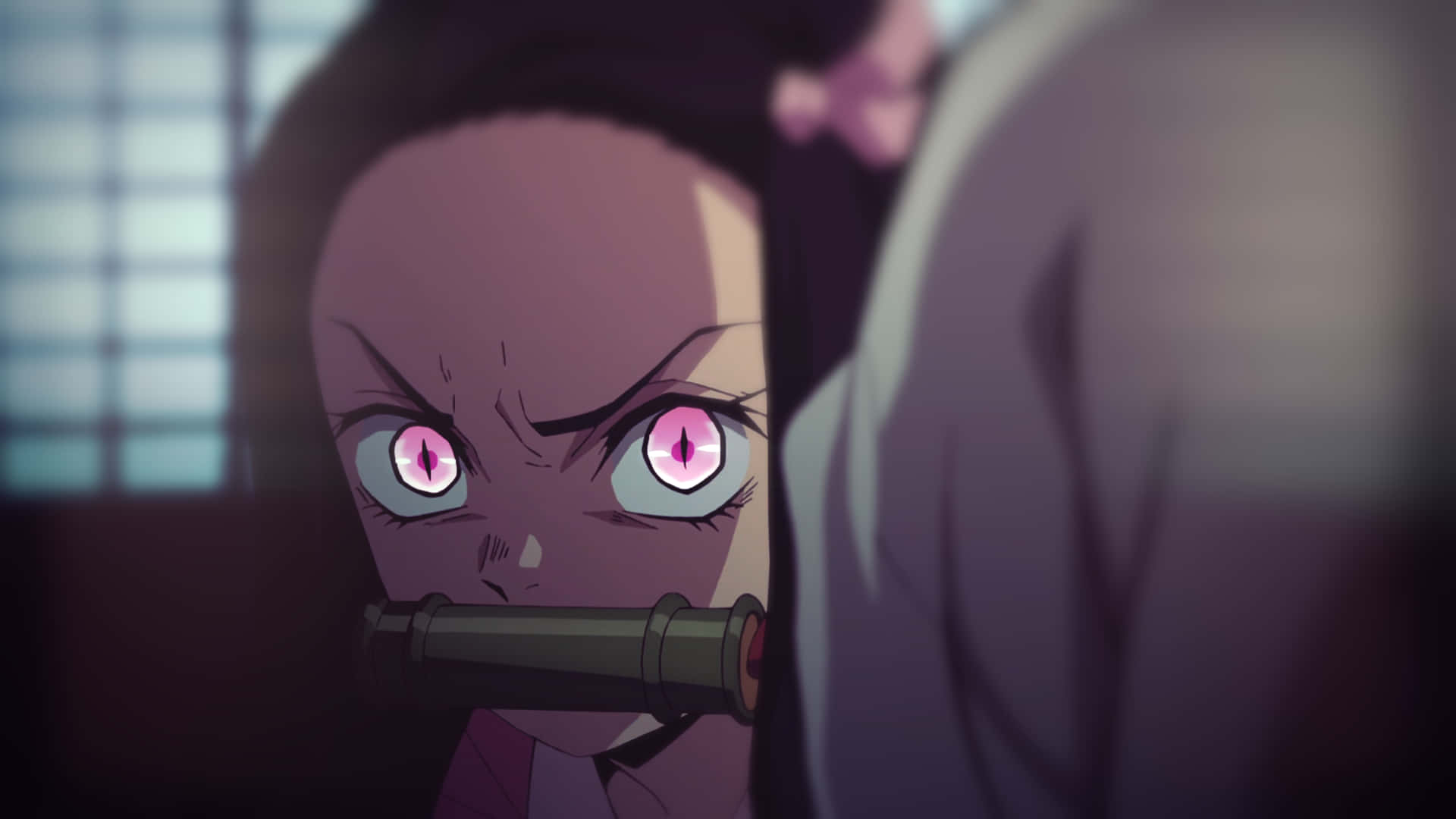 Nezuko, glowing pink eyes, gag, Full HD Desktop Wallpaper