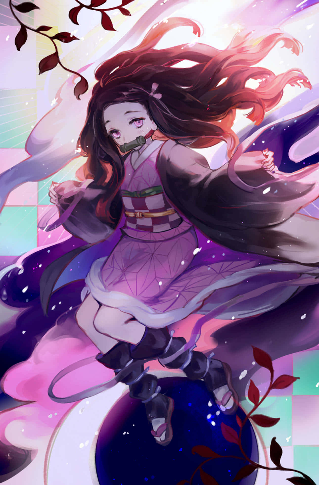 Nezuko, dark hair, pink eyes, Full HD Phone Wallpaper