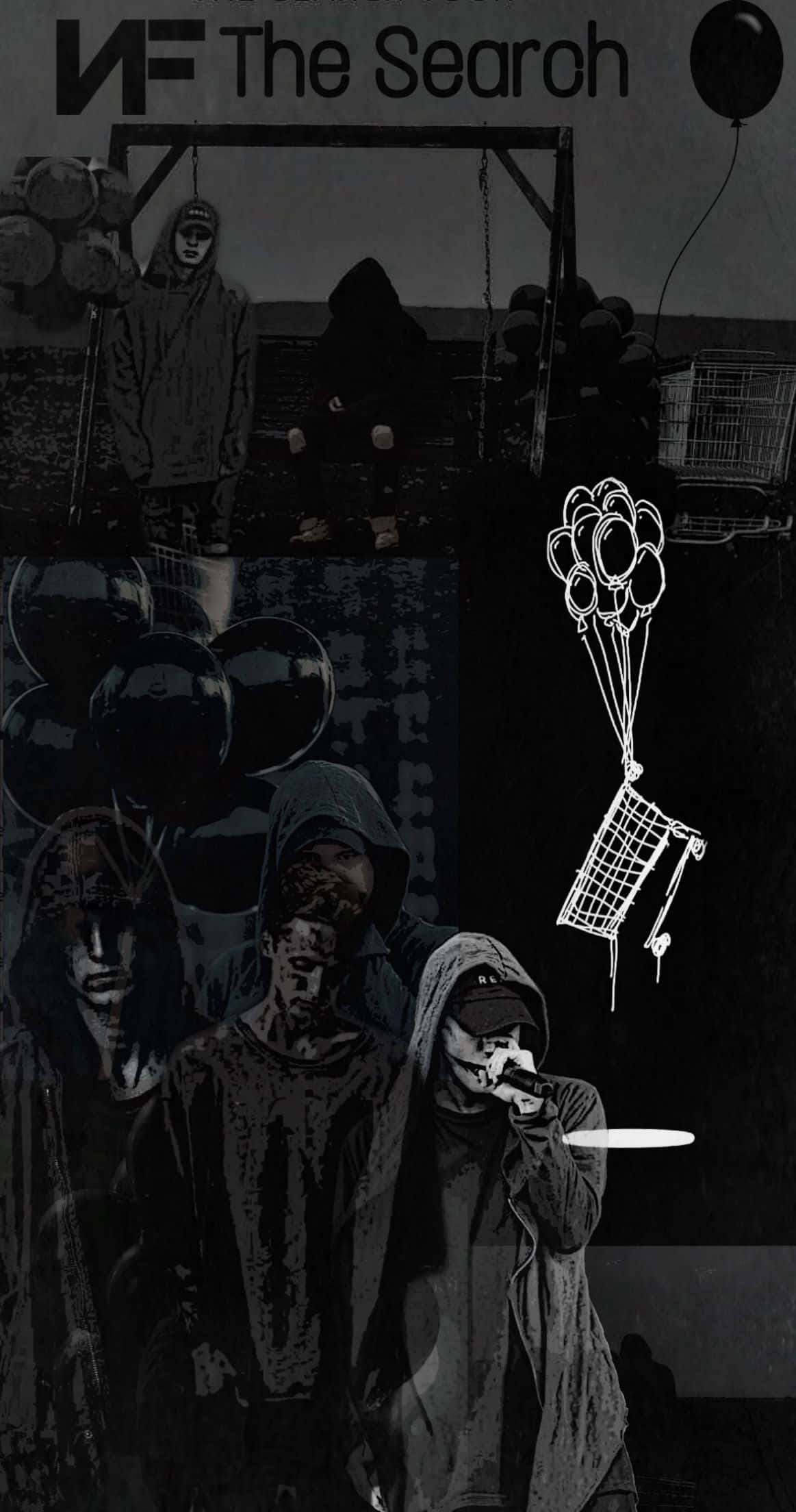 NF, hooded figures, balloons, Full HD Phone Wallpaper