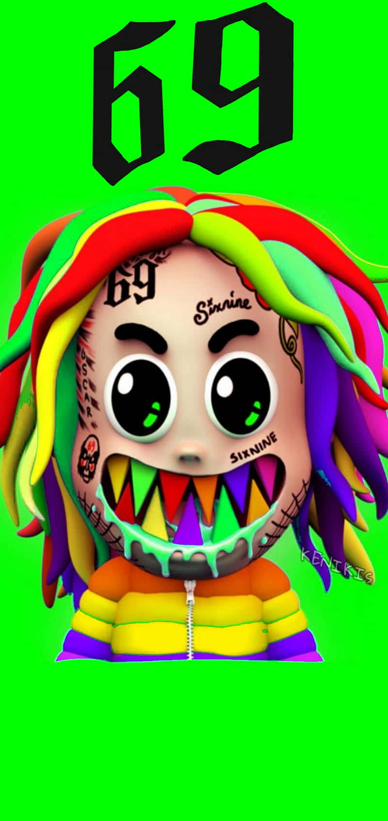 69 rapper, rainbow dreadlocks, striped hoodie, HD Phone Wallpaper