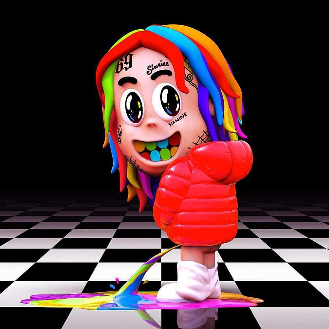 69 rapper, cartoon character, rainbow hair, SD Desktop Wallpaper