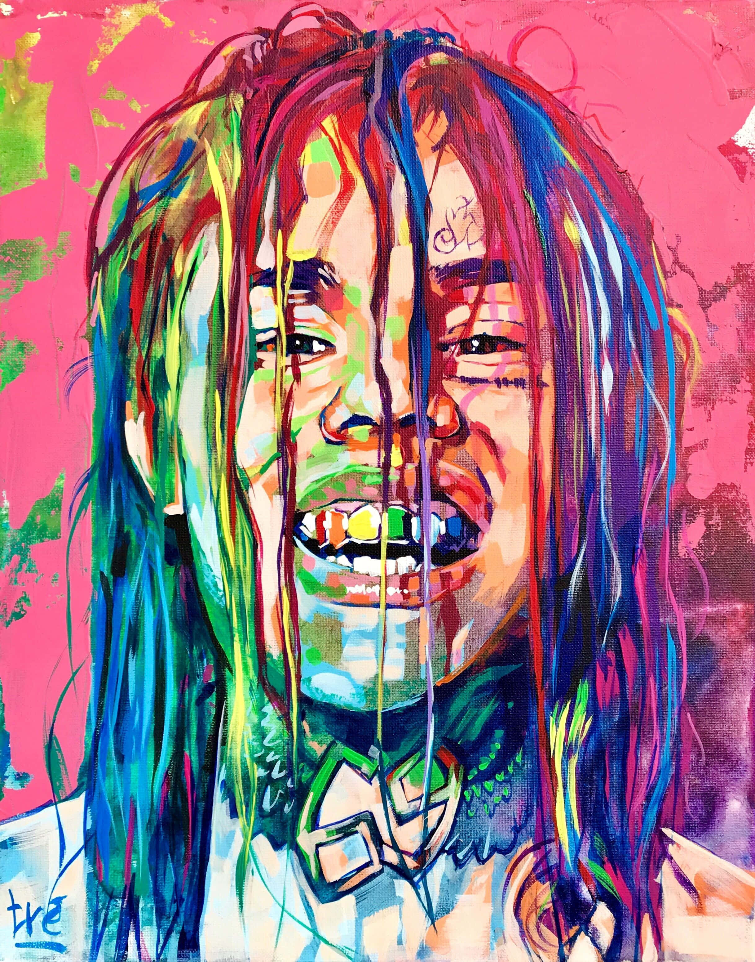 69 rapper, rainbow dreadlocks, colorful teeth, 2K Phone Wallpaper