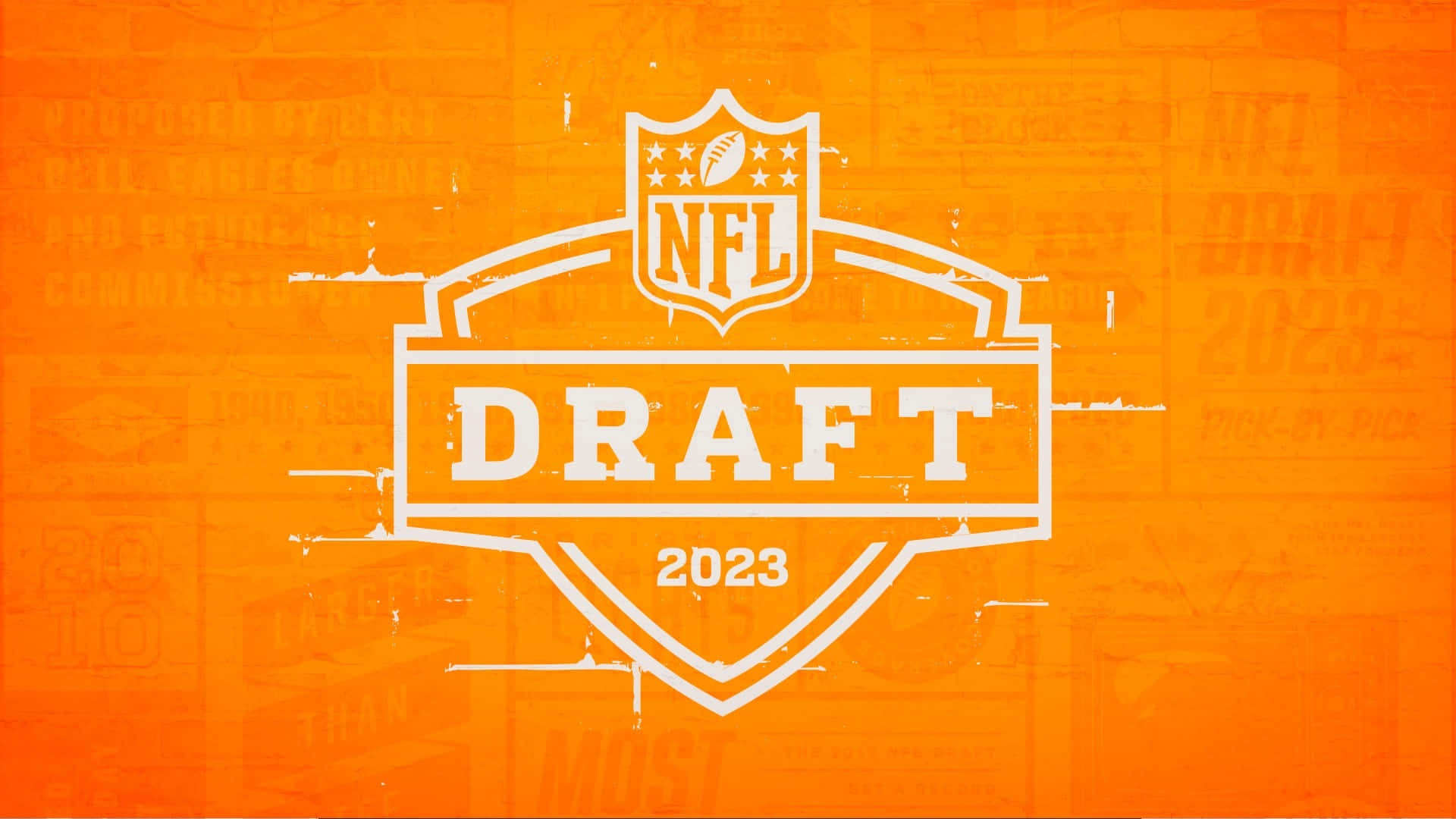 NFL Draft 2023, white NFL Draft 2023 logo, vibrant orange background, Full HD Desktop Wallpaper