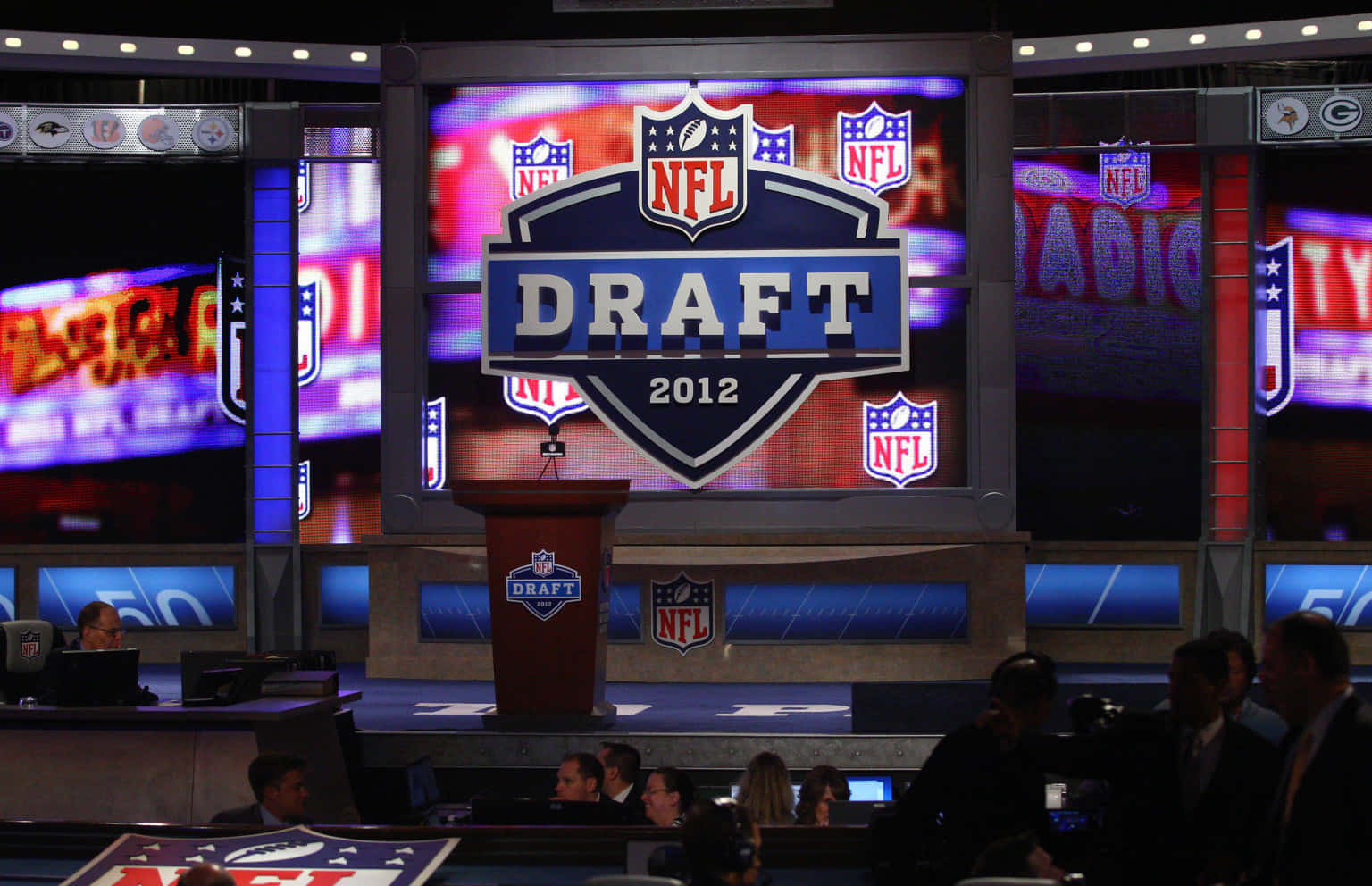 NFL Draft 2012, podium, glowing screens, HD Desktop Wallpaper