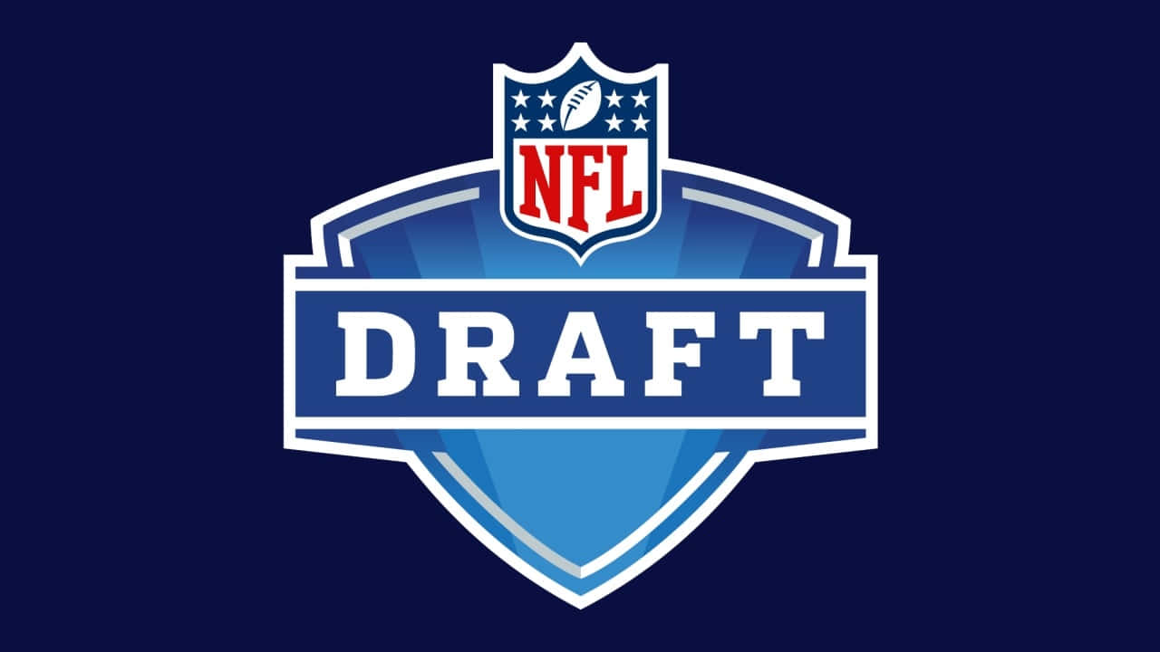 NFL Draft, white text, blue shield emblem, HD Desktop Wallpaper