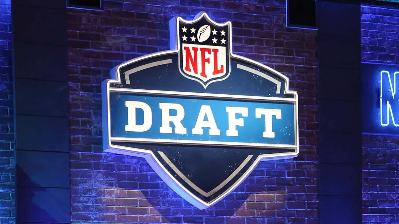 NFL Draft, NFL Draft logo sign, dark brick wall, HD Desktop Wallpaper