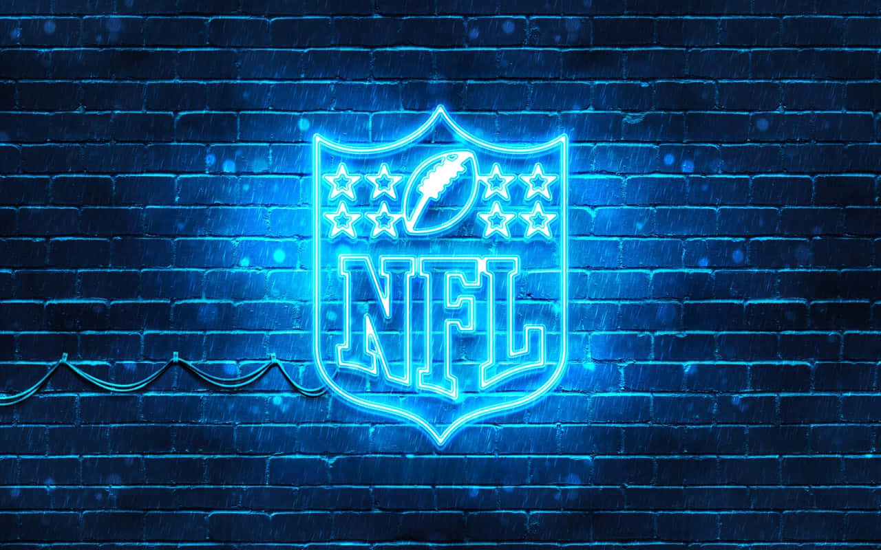 NFL Logo, glowing blue neon, wet brick wall, HD Desktop Wallpaper