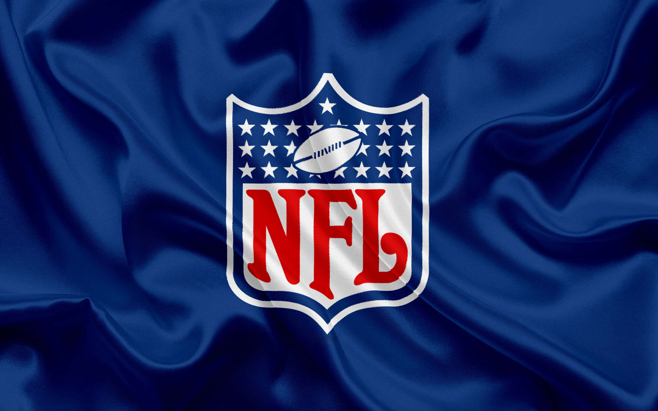 NFL Logo, stadium, rich blue satin fabric, 2K Desktop Wallpaper
