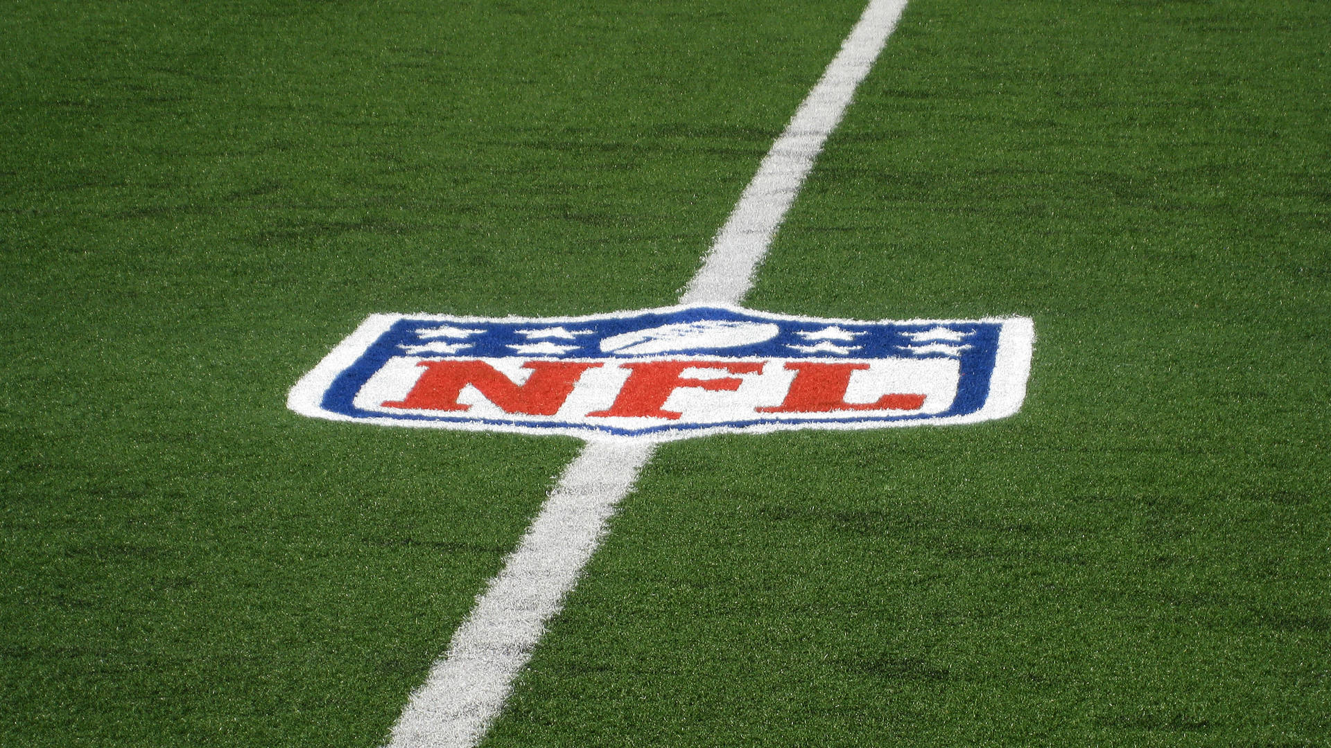 NFL logo, vibrant green turf, crisp white yard line, Full HD Desktop Wallpaper