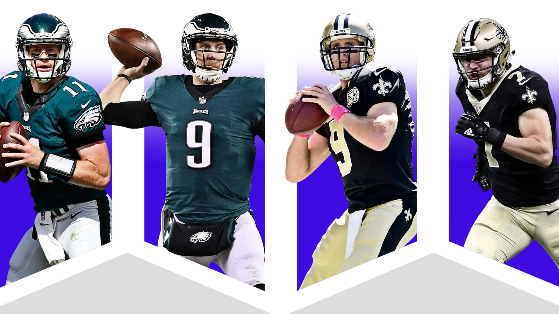 NFL quarterbacks, vibrant purple, white geometric backgrounds, Full HD Desktop Wallpaper