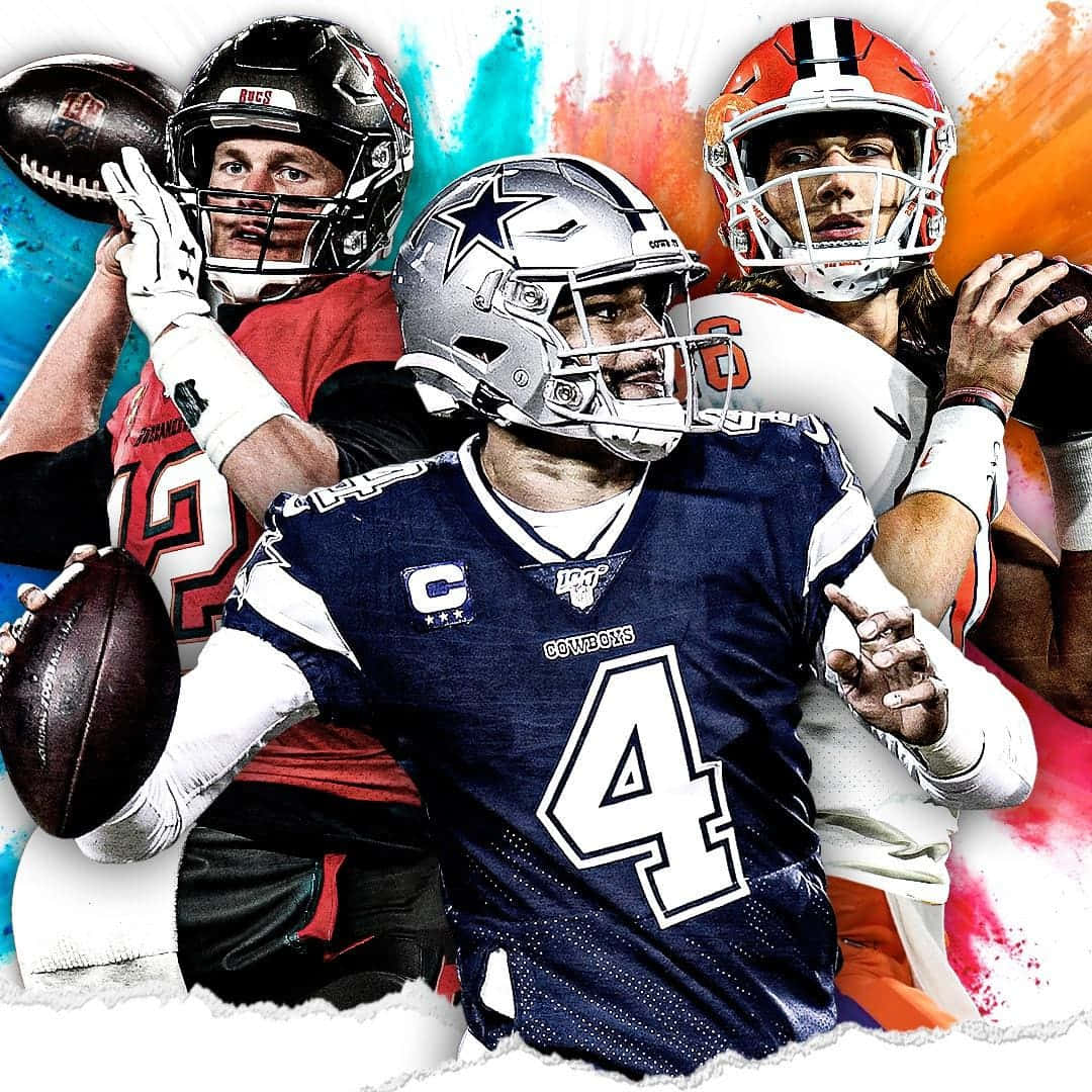 NFL Quarterbacks, action poses, colorful paint splatter backgrounds, SD Desktop Wallpaper