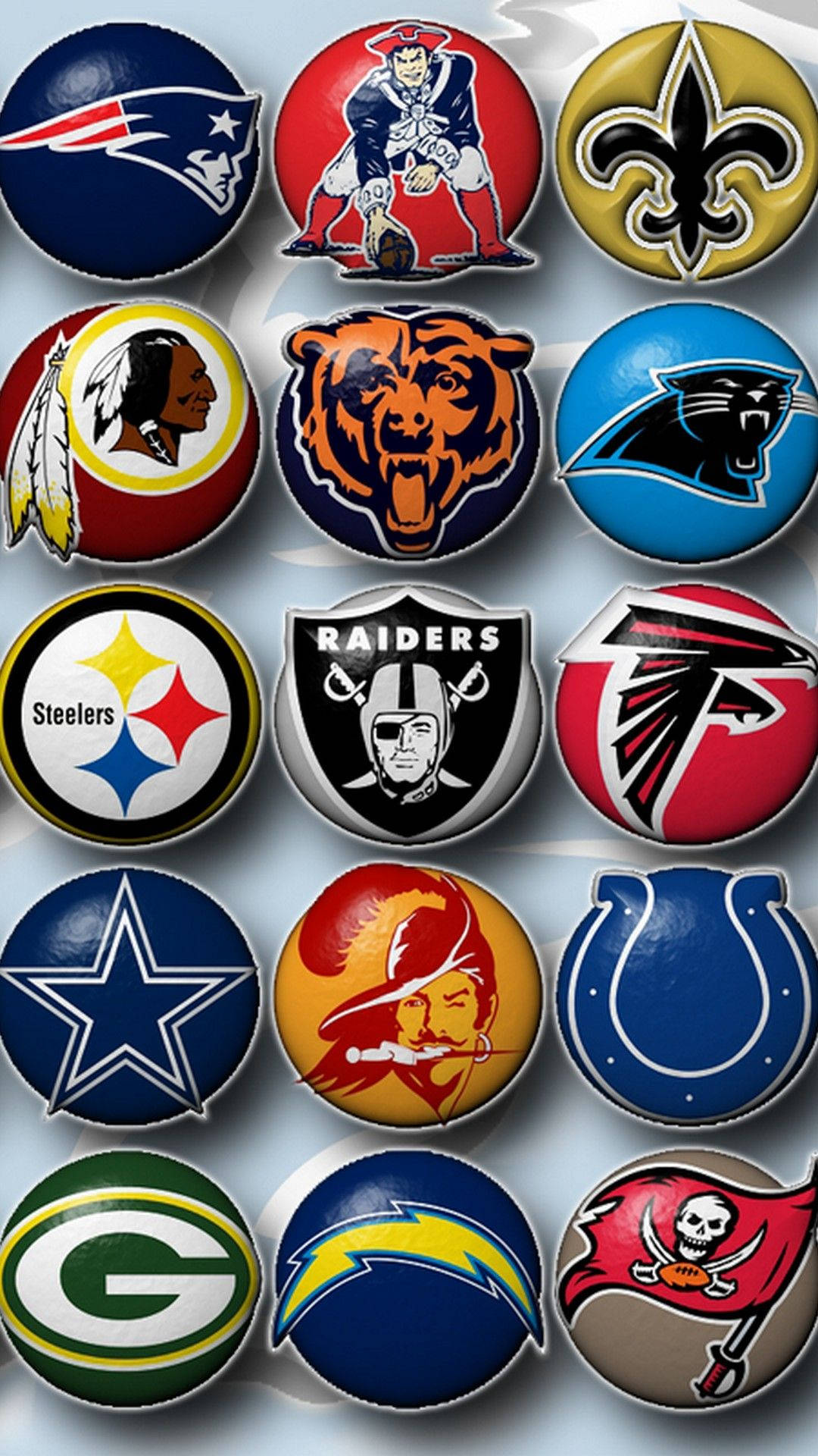 NFL Teams, NFL team logos, glossy circular badges, Full HD Phone Wallpaper