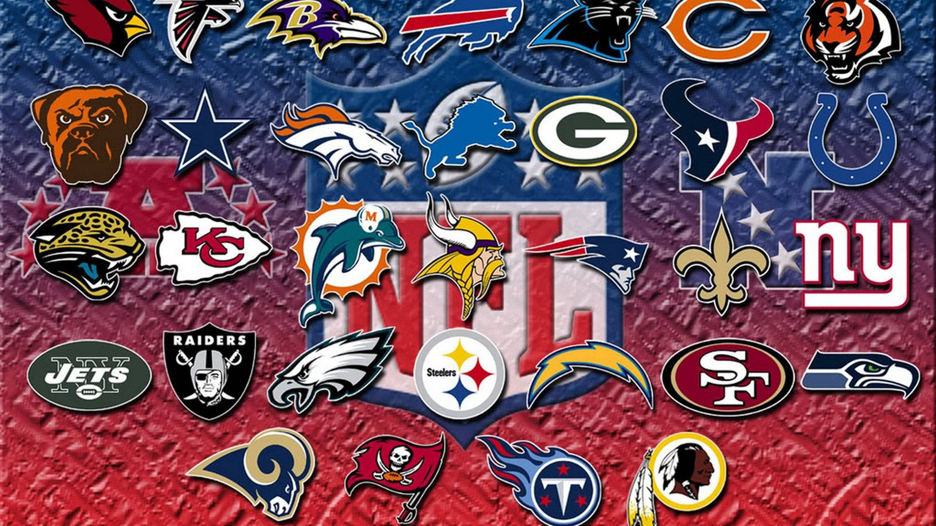 NFL Teams, red and blue background, team logos, Full HD Desktop Wallpaper