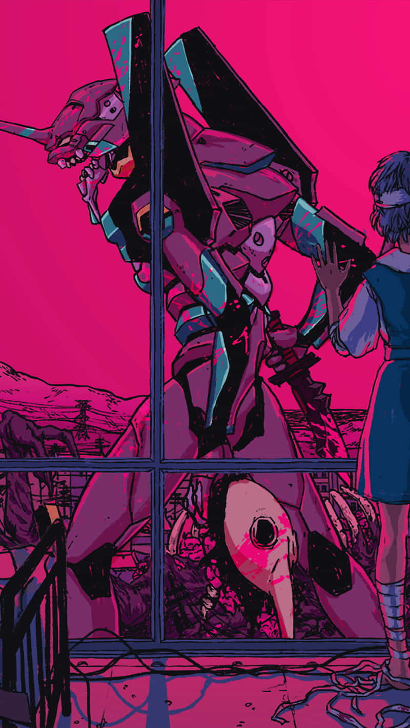 NGE, blue dress, giant pink and black mecha, HD Phone Wallpaper
