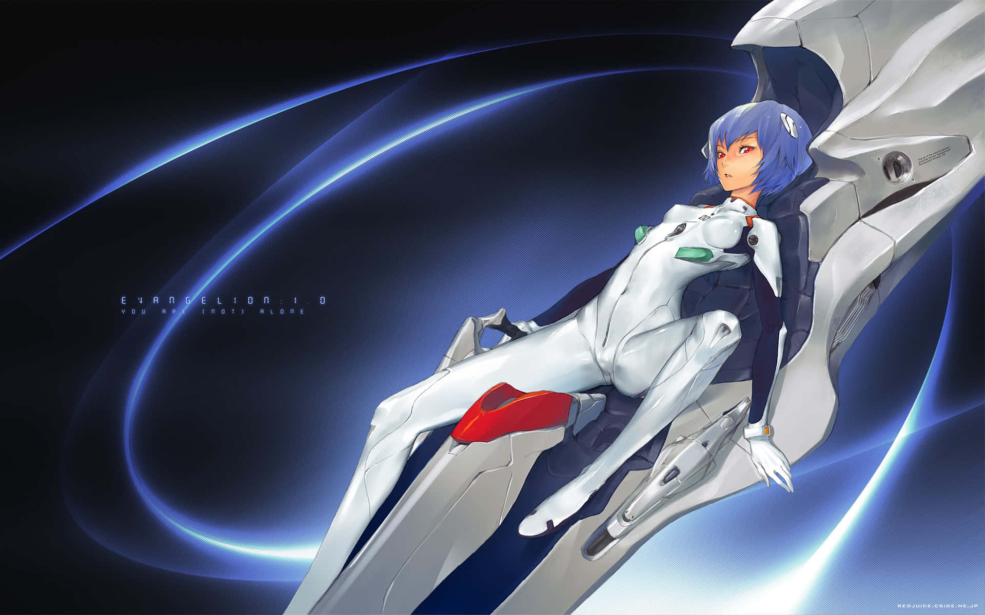 NGE, white and red mech, blue-haired anime girl, Full HD Desktop Wallpaper