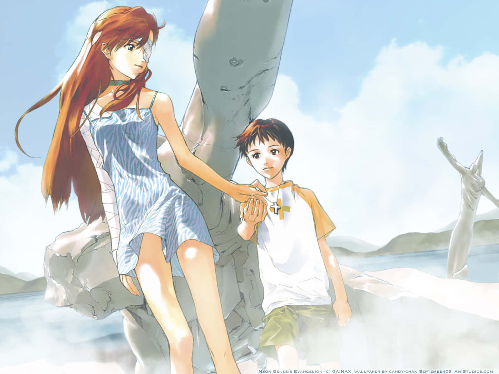 NGE, red-haired girl, blue dress, HD Desktop Wallpaper