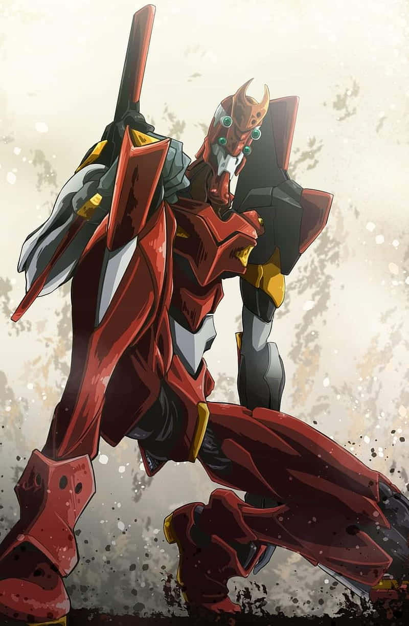 NGE, red and black anime mecha, horns, SD Phone Wallpaper