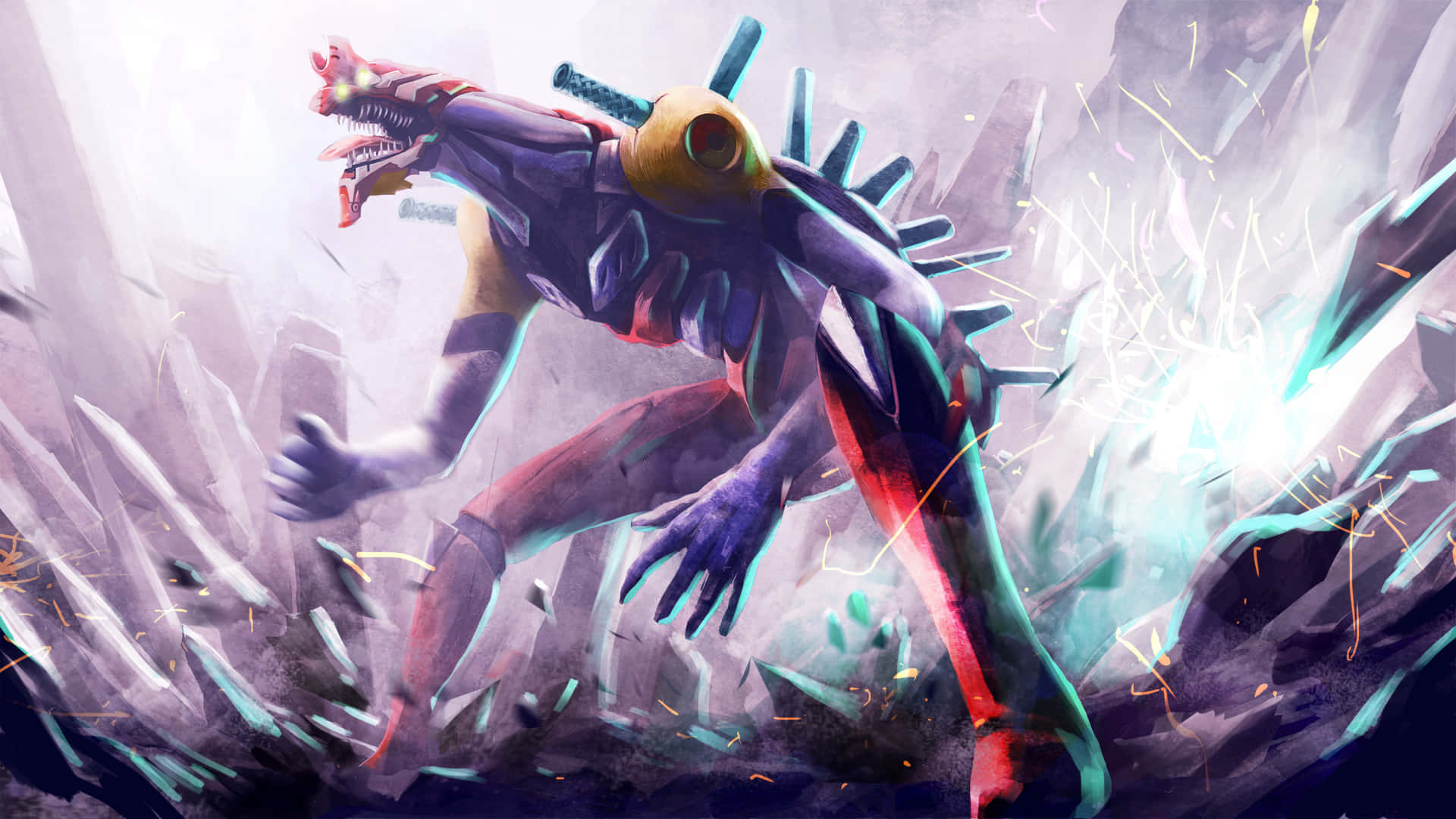 NGE, biomechanical monster, glowing eyes, Full HD Desktop Wallpaper