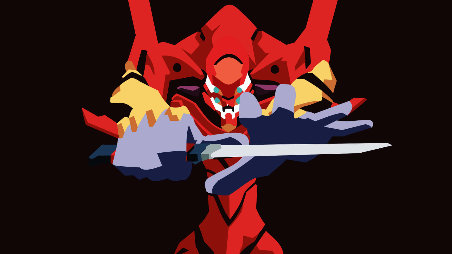 NGE, red mecha, yellow and blue accents, Full HD Desktop Wallpaper