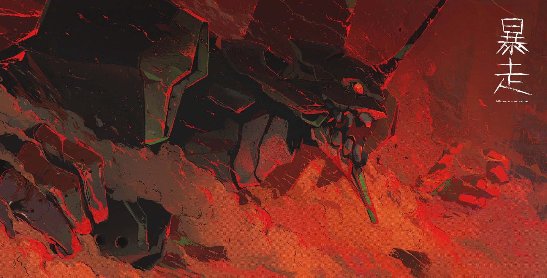 Nge, glowing red eyes, green accents, Full HD Desktop Wallpaper