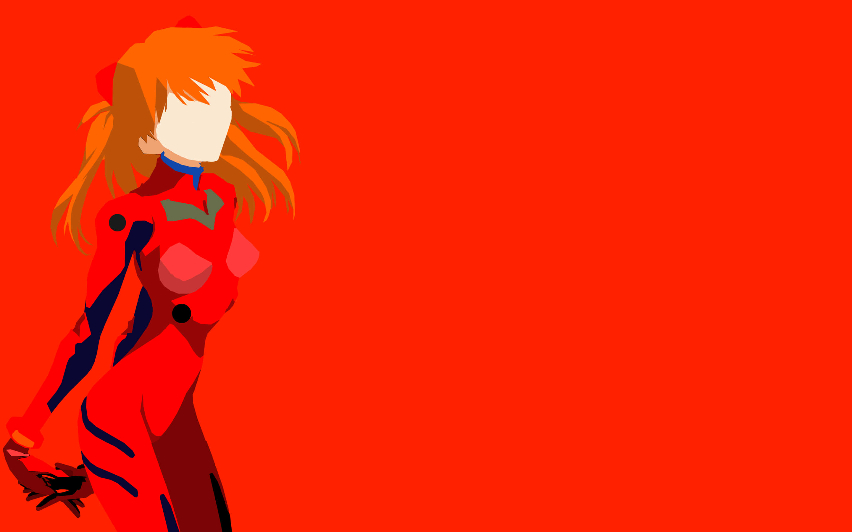 NGE Girl, orange hair, red and blue suit, 2K Desktop Wallpaper
