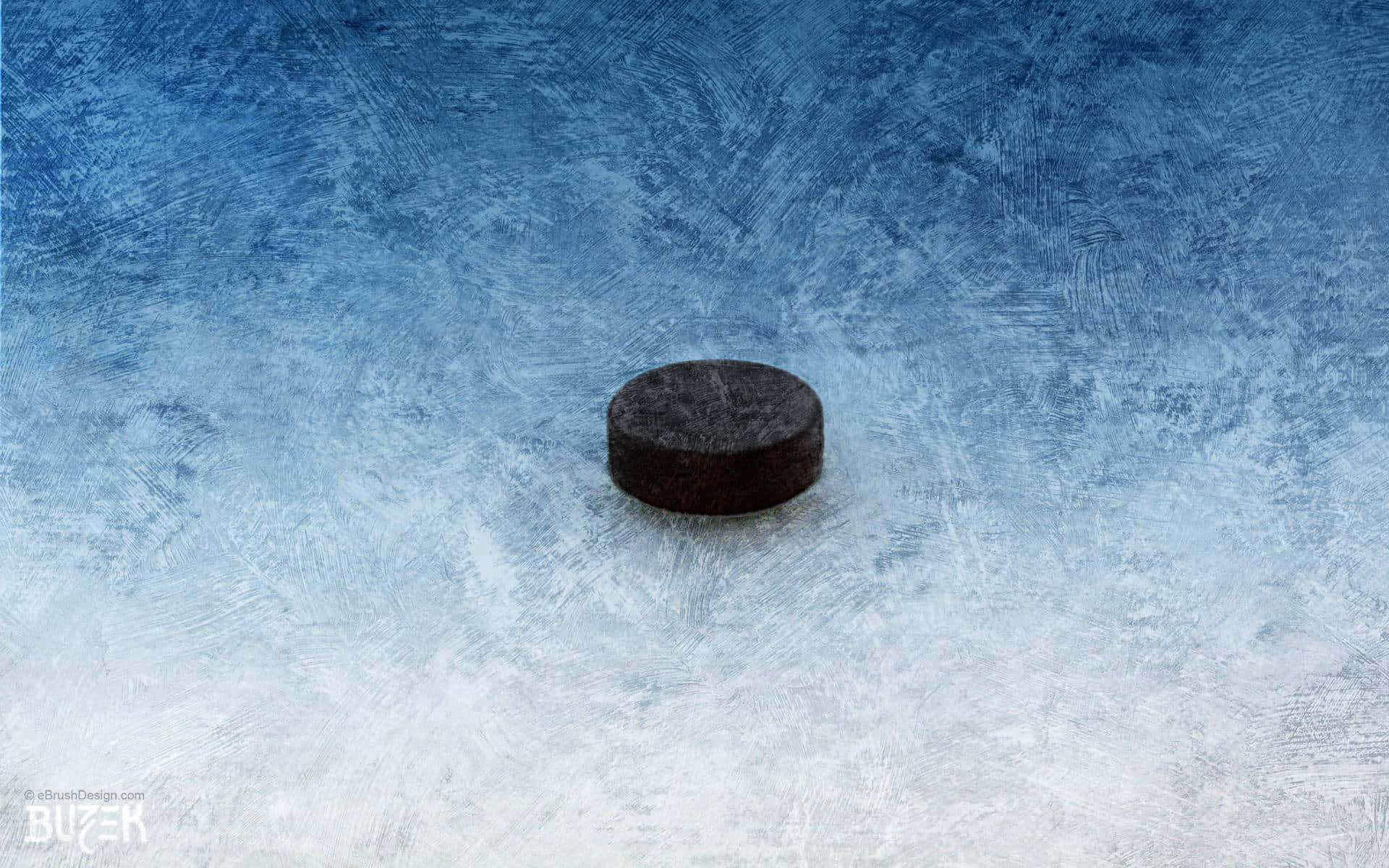 NHL, black hockey puck, textured icy blue surface, Full HD Desktop Wallpaper