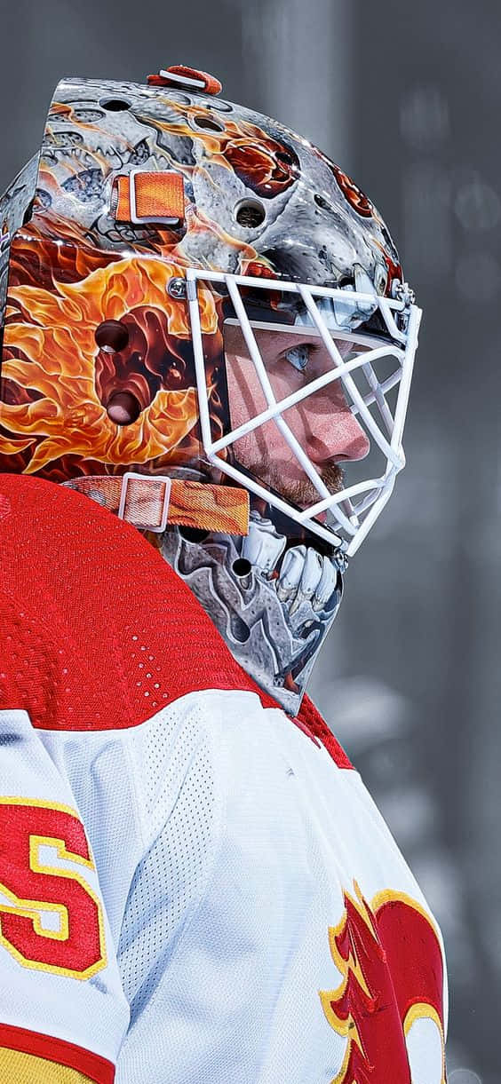 NHL, hockey goalie, fiery flame-patterned mask, SD Phone Wallpaper