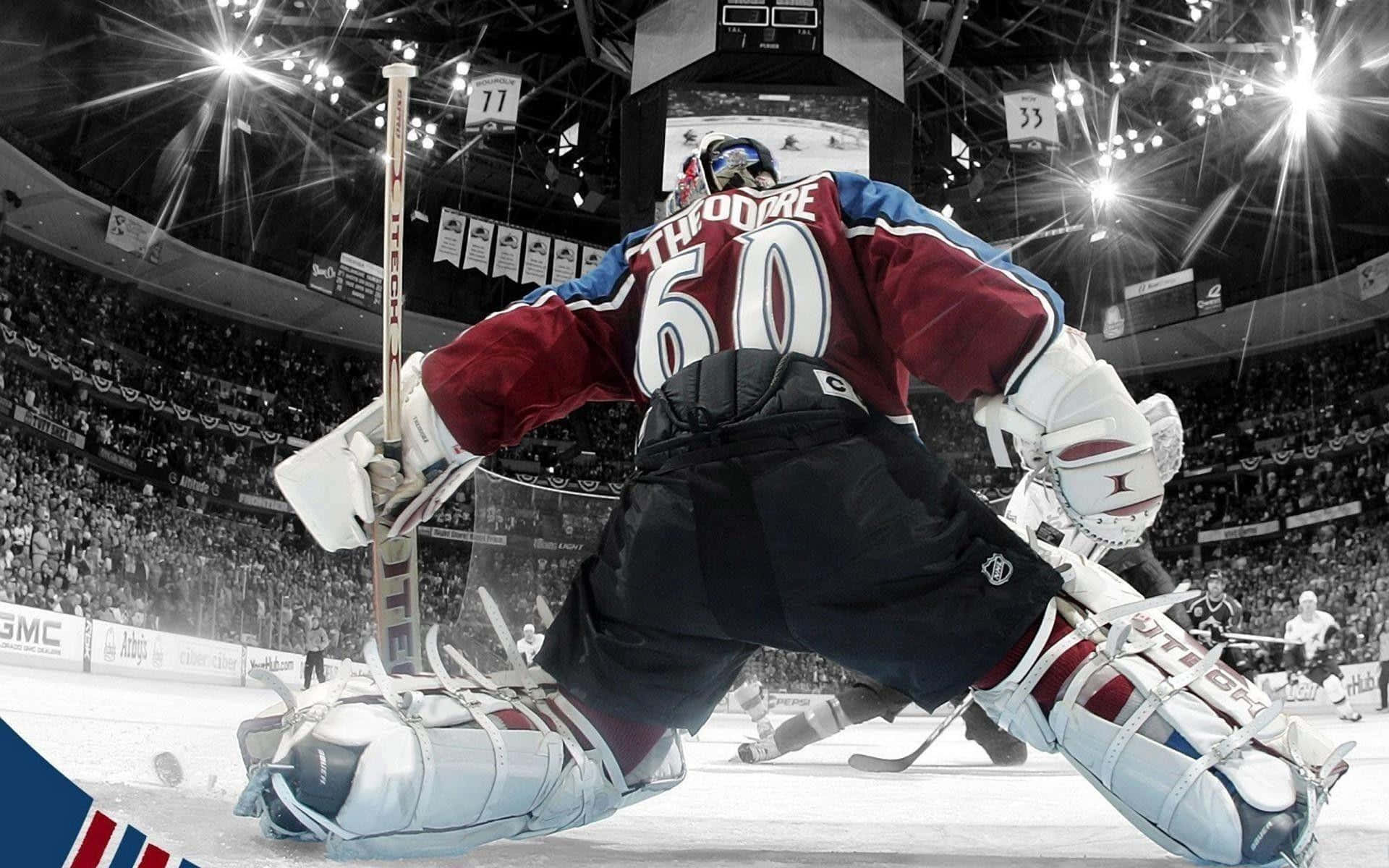 hockey goalie, maroon blue jersey, number 60, Full HD Desktop Wallpaper