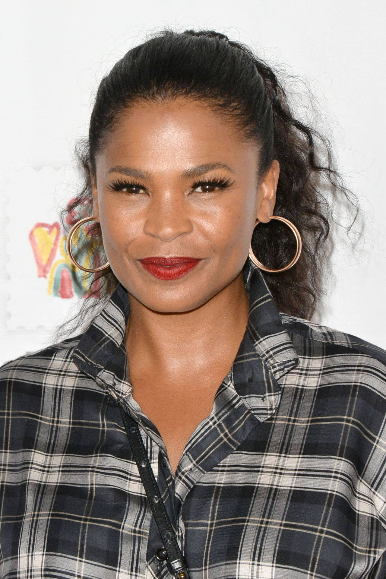 Nia Long, plaid collar blouse, dark hair, Full HD Phone Wallpaper