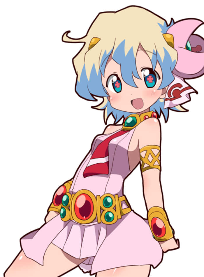 Nia Teppelin, blue and blonde hair, pink outfit, SD Phone Wallpaper