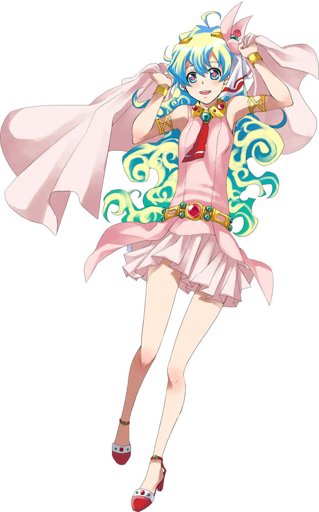 Nia Teppelin, blue hair, pink cape, SD Phone Wallpaper