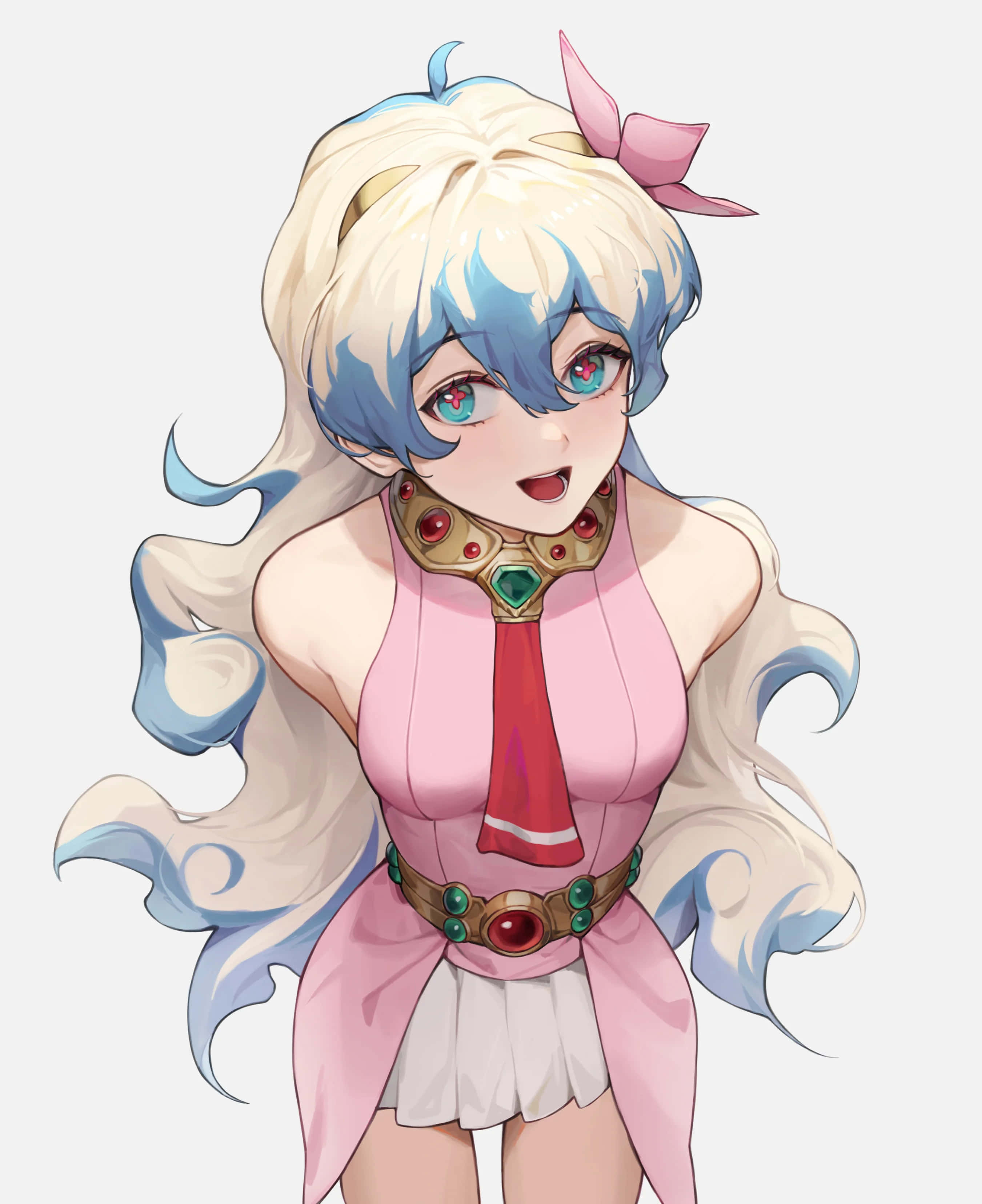 Nia Teppelin, blue and white hair, pink bow, 2K Phone Wallpaper