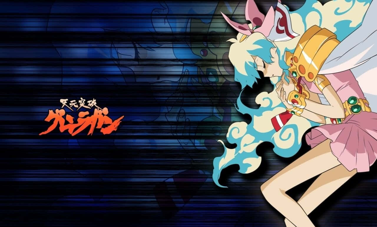 Nia Teppelin, blue hair, pink outfit, HD Desktop Wallpaper