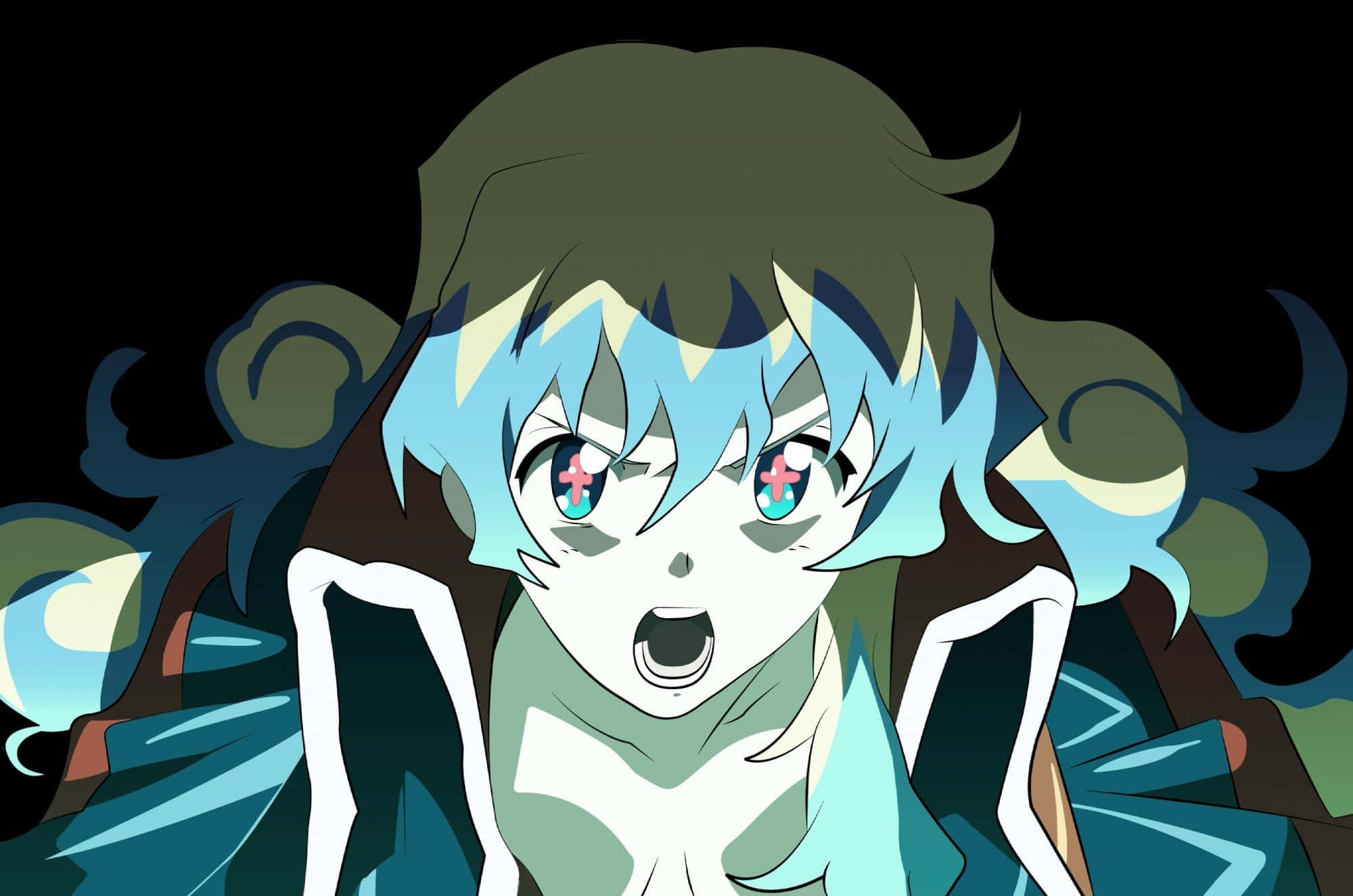 Nia Teppelin, blue hair, cross-marked eyes, Full HD Desktop Wallpaper