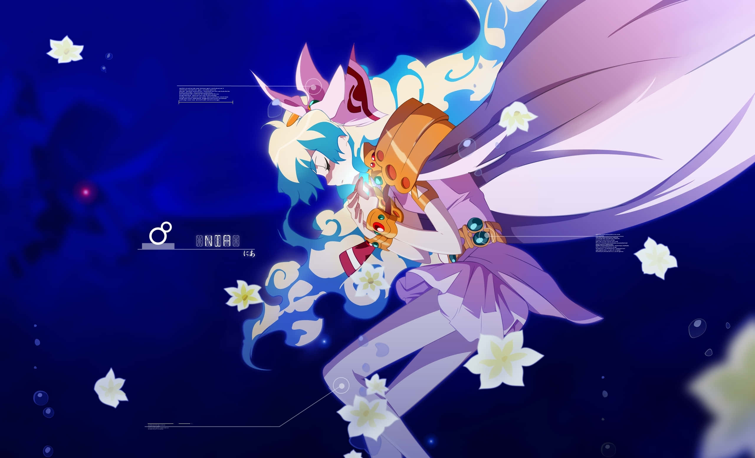 Nia Teppelin, blue hair, purple wings, 2K Desktop Wallpaper