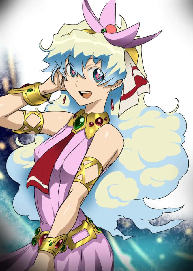 Nia Teppelin, blue hair, pink dress, SD Phone Wallpaper