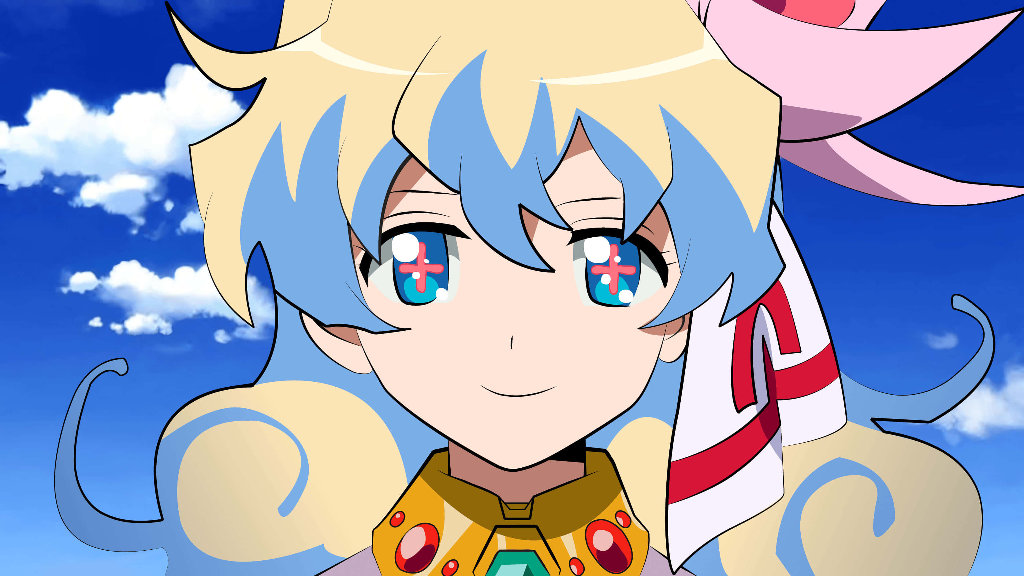 Nia Teppelin, glowing eyes, anime style, 2K Desktop Wallpaper