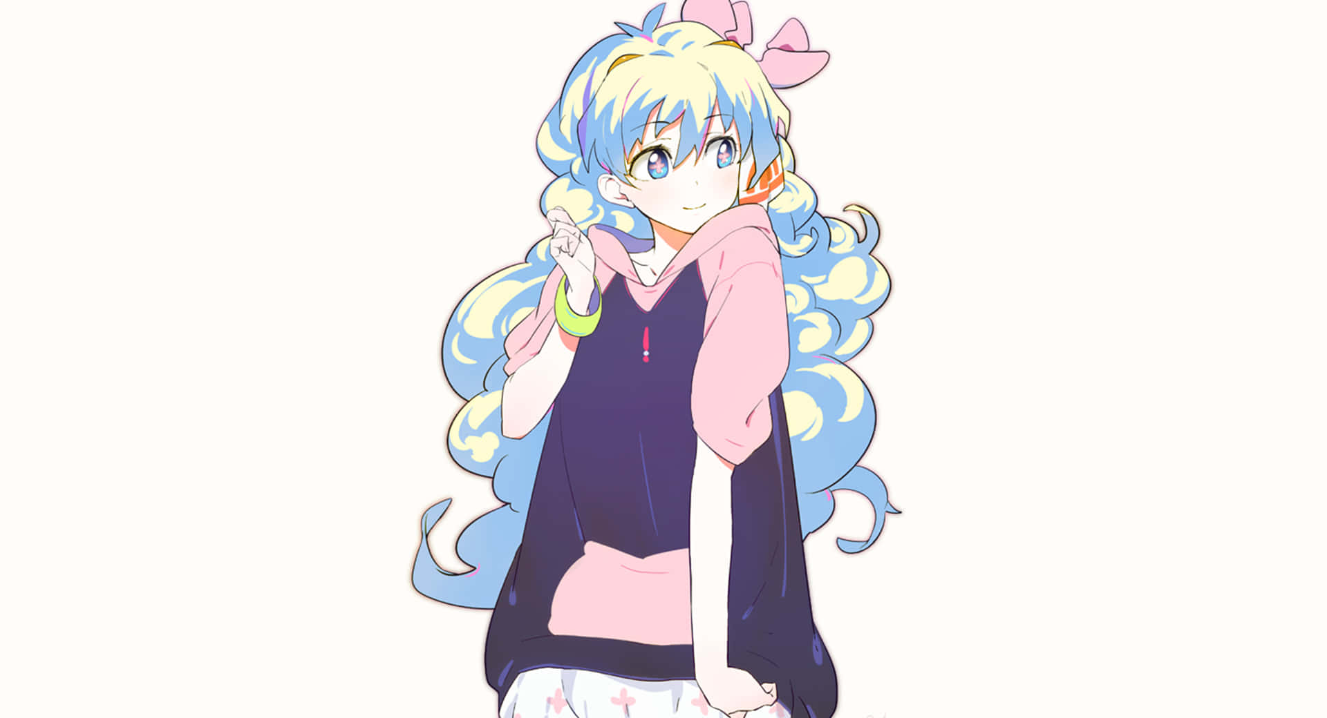 Nia Teppelin, blue and yellow curly hair, pink bow, Full HD Desktop Wallpaper