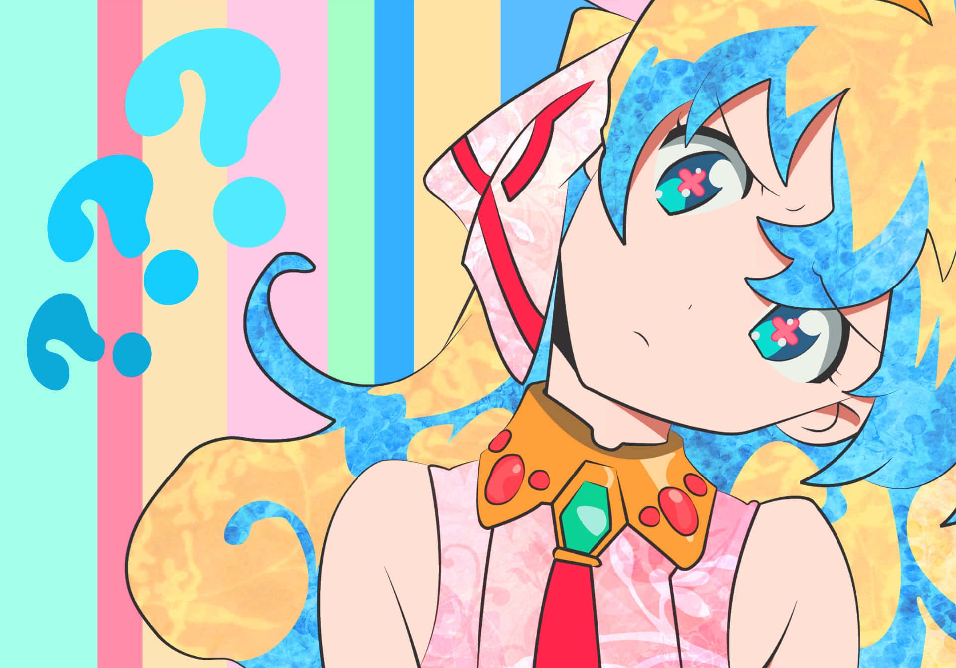 Nia Teppelin, blue hair, flower eyes, Full HD Desktop Wallpaper