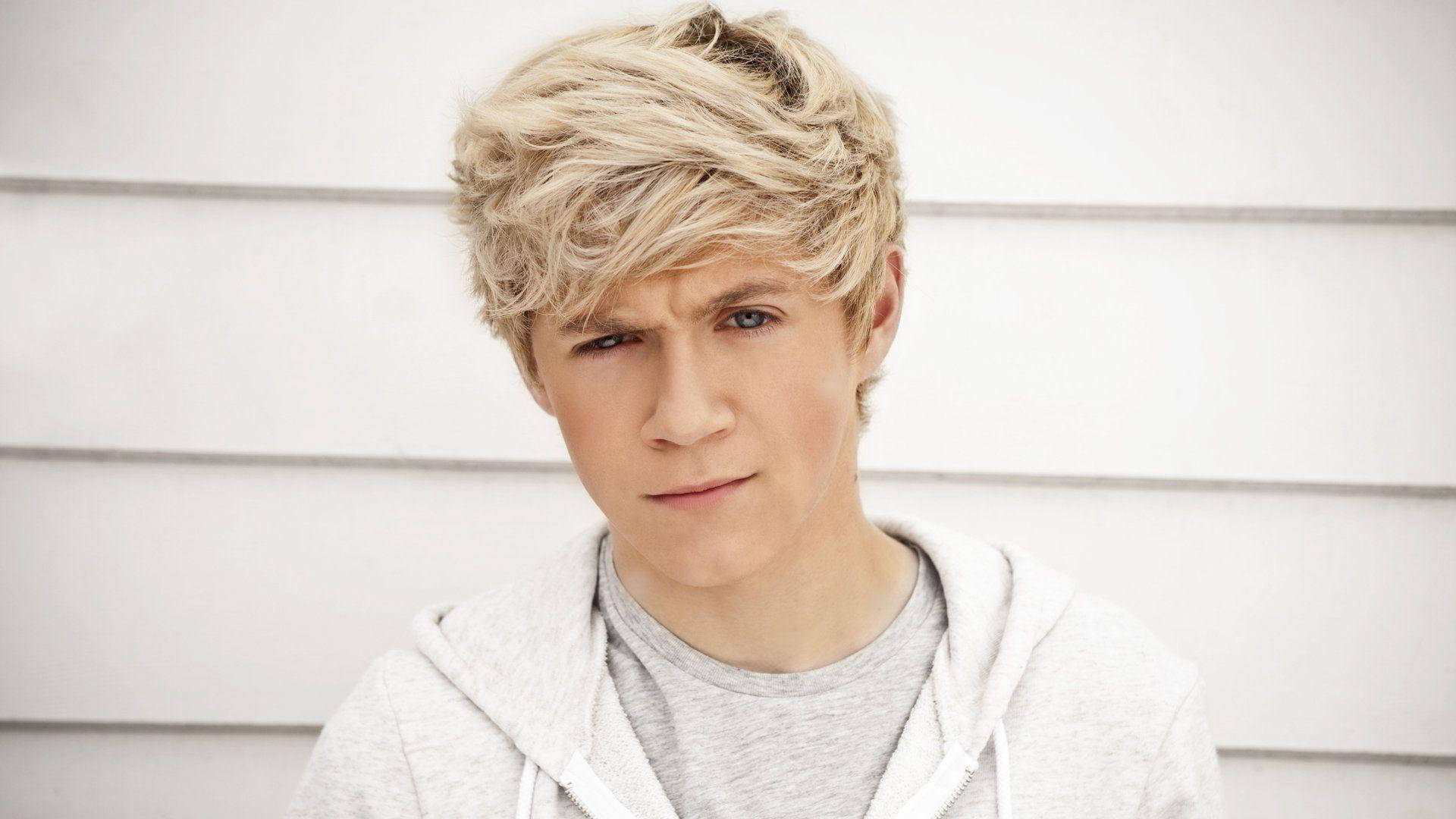 Niall Horan, tousled blonde hair, gray hoodie, Full HD Desktop Wallpaper