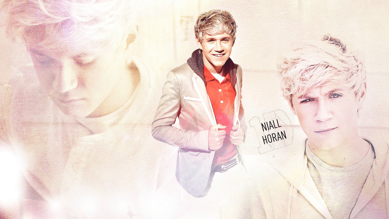 Niall Horan, red shirt jacket, stylized portrait collage, HD Desktop Wallpaper