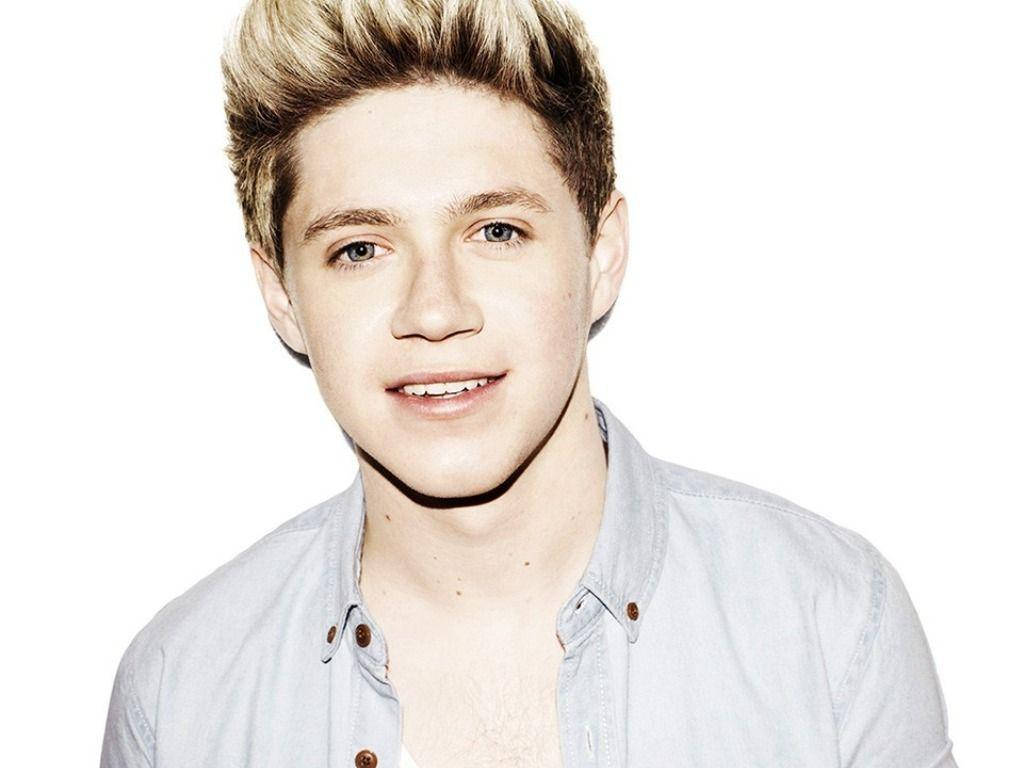 Niall Horan, light blue shirt, styled blonde hair, SD Desktop Wallpaper