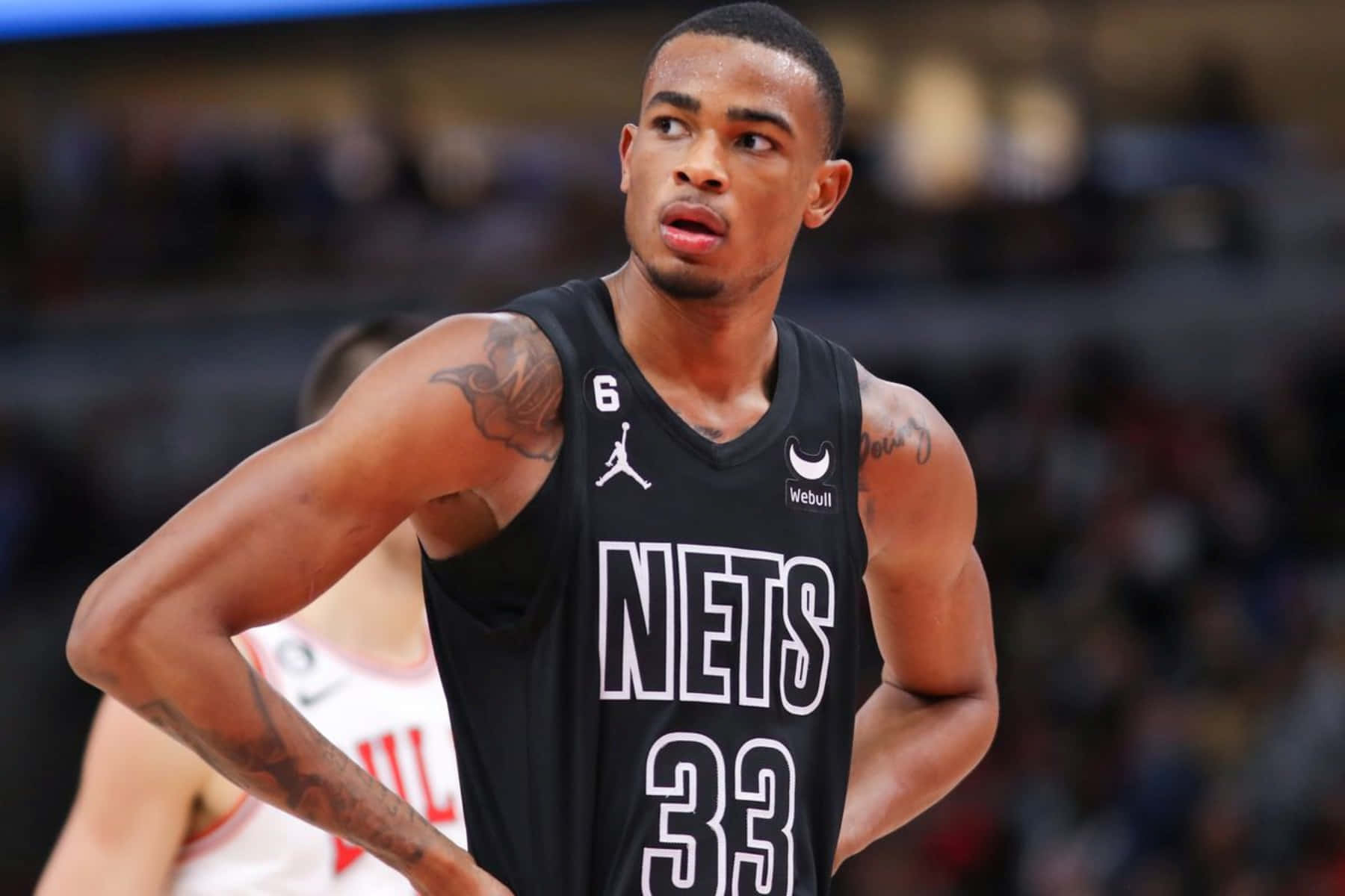 basketball player, black Nets jersey, number 33, HD Desktop Wallpaper