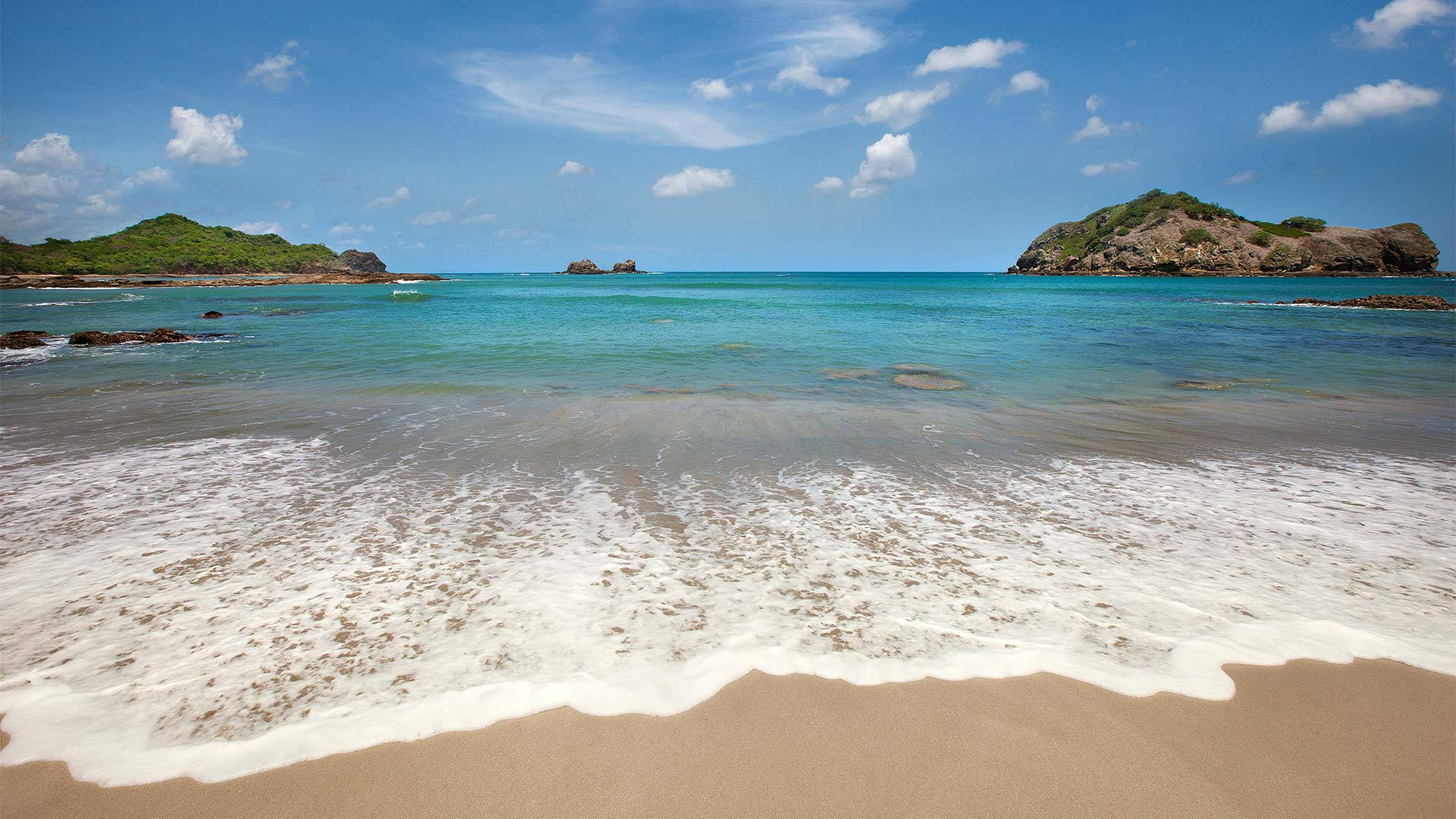 blue sea, waves, golden sand, Full HD Desktop Wallpaper