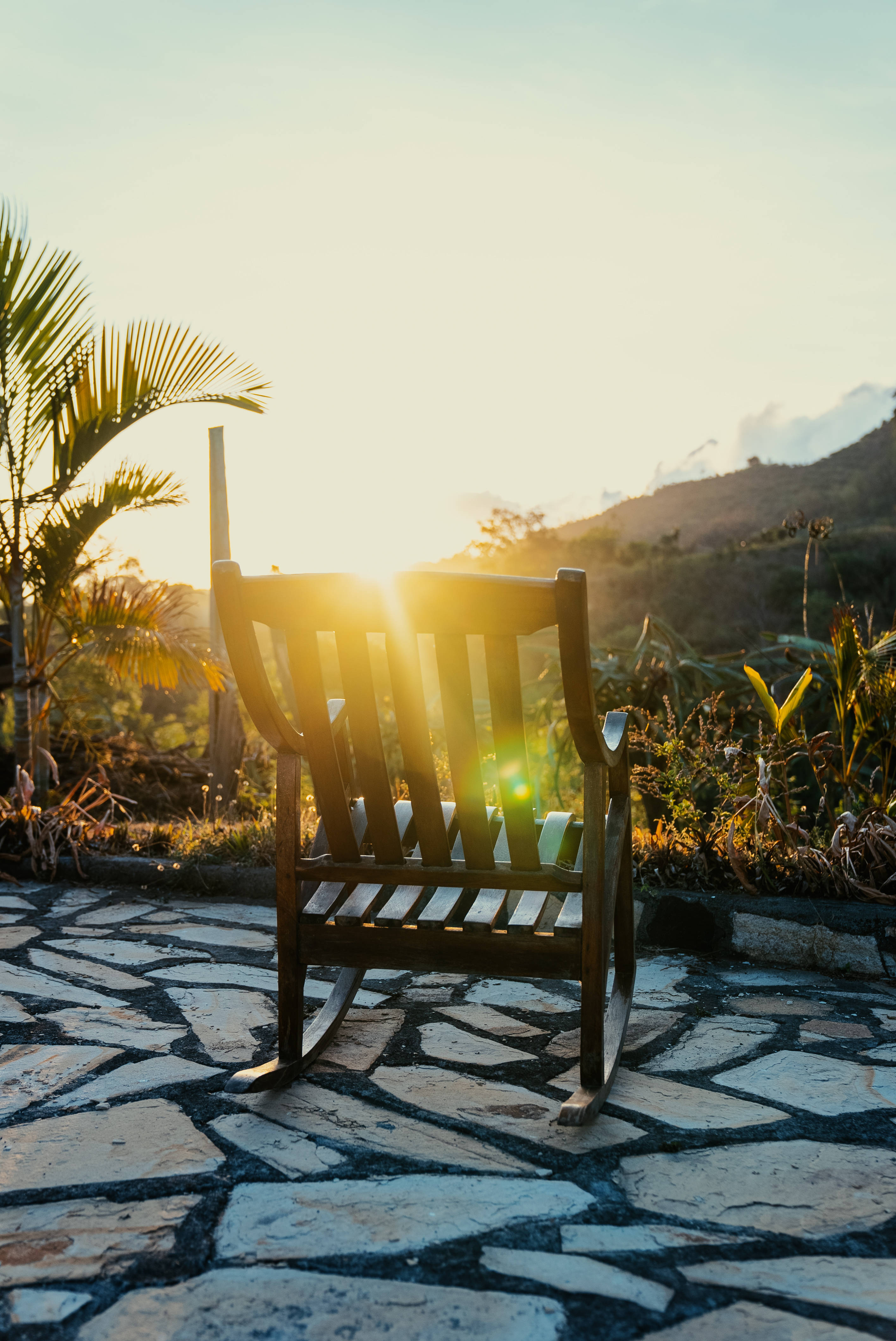 Nicaragua, sunset, wooden rocking chair, 4K Phone Wallpaper