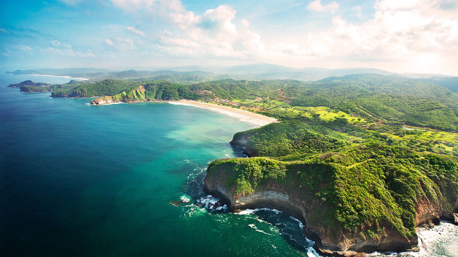 Nicaragua, turquoise bay, lush green cliffs, HD Desktop Wallpaper