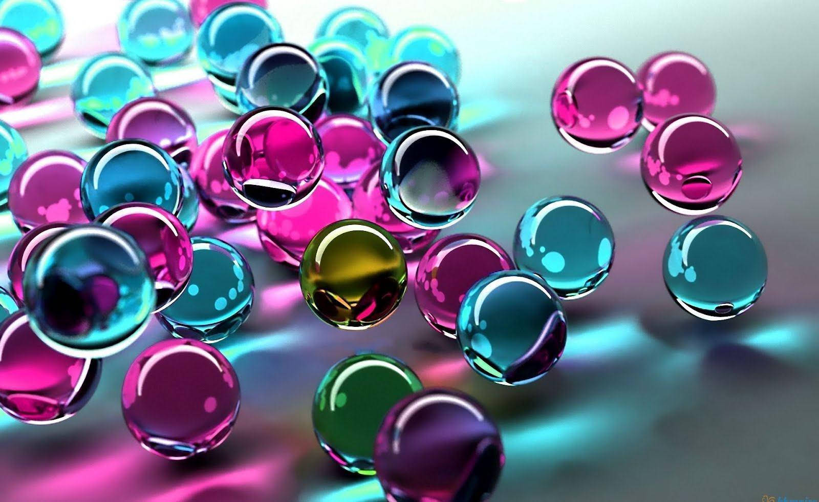 colorful marbles, shiny translucent spheres, vibrant pink, HD Desktop Wallpaper
