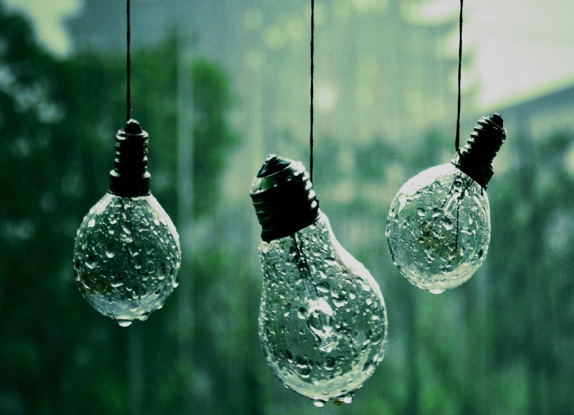clear light bulbs, glass light bulbs, rain-drenched, Full HD Desktop Wallpaper
